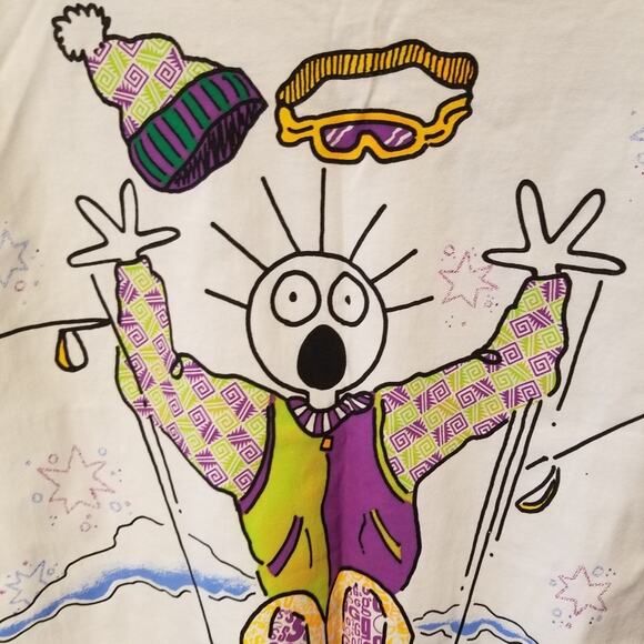 Vintage 90's New Single Stitch Graphic Tee Scared Guy Ski Tahoe T-Shirt Size XXL - Picture 10 of 15